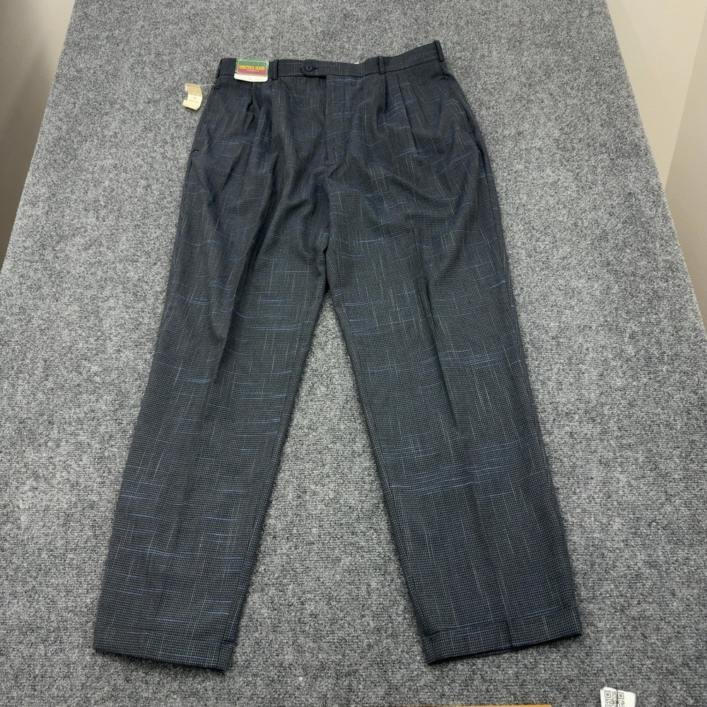 Vintage NWT Hunting Horn Trousers Men 38L Blue Grey Polyester Rayon Pleated
